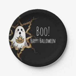 Plato De Papel Fantasma de Halloween Falso Brillo Lindo