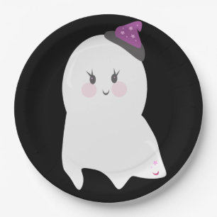 Plato De Papel Fantasma de Halloween Lindo Morado Negro