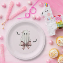 Plato de papel fantasma de Halloween Pink Coquette
