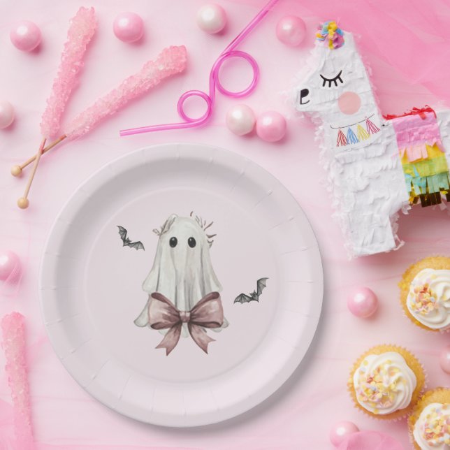 Plato de papel fantasma de Halloween Pink Coquette (Fiesta)