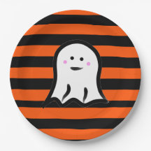 Fantasma de Halloween sobre rayas negras y naranja