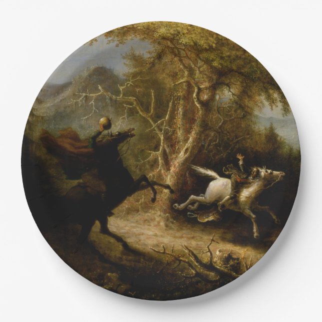 Plato De Papel Fantasma de Halloween, un jinete sin cabeza (Anverso)