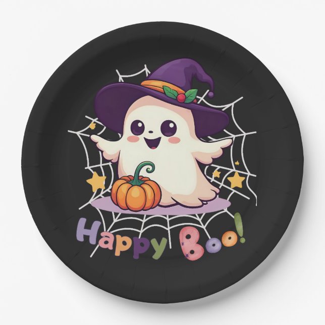 Plato De Papel Fantasma de Happy Boo Cute (Anverso)