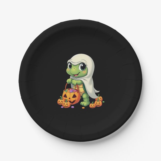 Plato De Papel Fantasma de tortuga de Halloween con Candy (4) (Anverso)