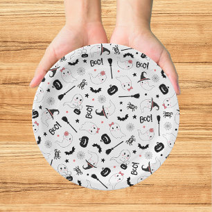Plato De Papel Fantasma Espeluznante Halloween Rosa Niña Boo Lind