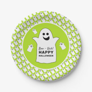 Plato De Papel Fantasma feliz, fiesta de Halloween verde