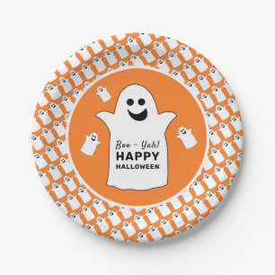 Plato De Papel Fantasma feliz, fiesta Naranja de Halloween