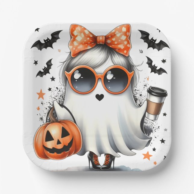 Plato De Papel Fantasma/Fiesta de Halloween Sassy (Anverso)