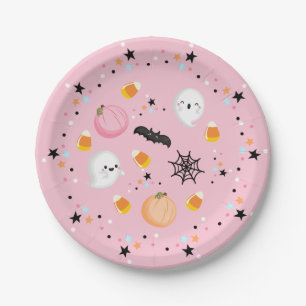 Plato De Papel Fantasma Halloween Cumpleaños Spooktacular Rosa