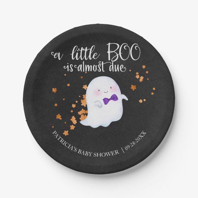 Plato De Papel Fantasma Halloween Little Boo Boy Baby Shower (Anverso)