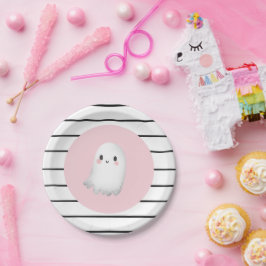 Plato De Papel Fantasma Hey Boo Pastel Halloween Rosado Cumpleaño