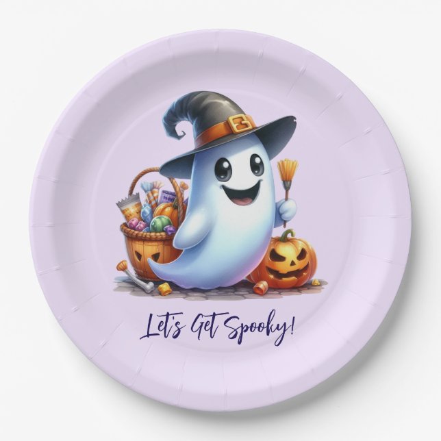 Plato De Papel Fantasma lindo con bebidas espeluznantes, Hallowee (Anverso)