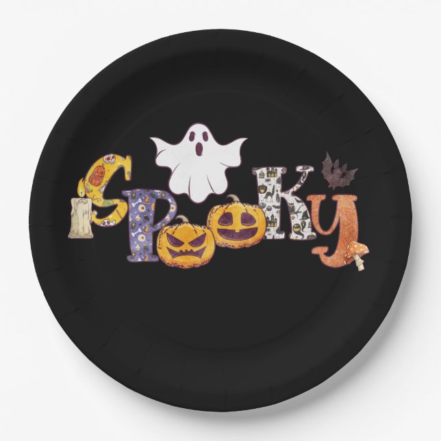 Plato De Papel Fantasma masticador fantasma Halloween (Anverso)