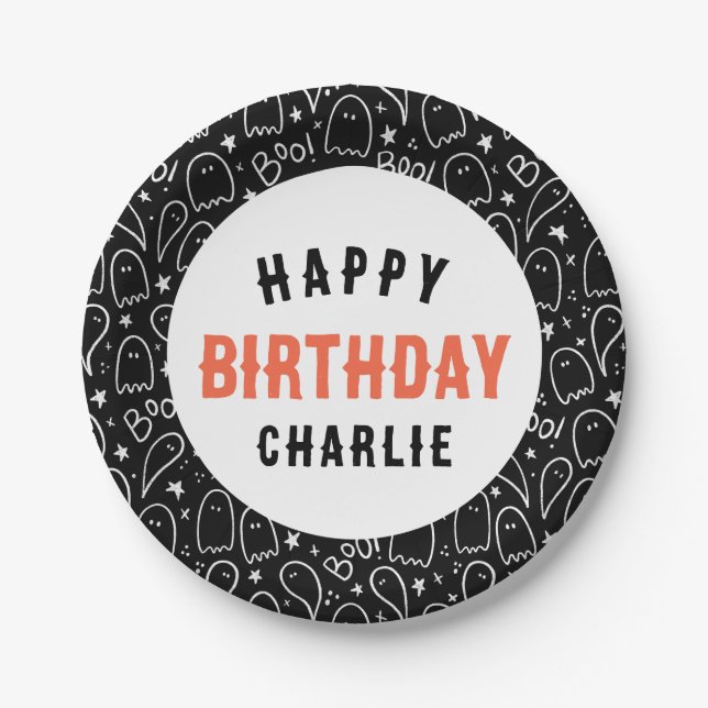 Plato De Papel Fantasma personal Niños Halloween Cumpleaños (Anverso)