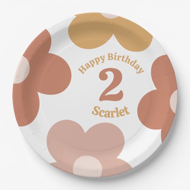 Plato De Papel Fantasma Retro Daisies Chica Cumpleaños (Anverso)