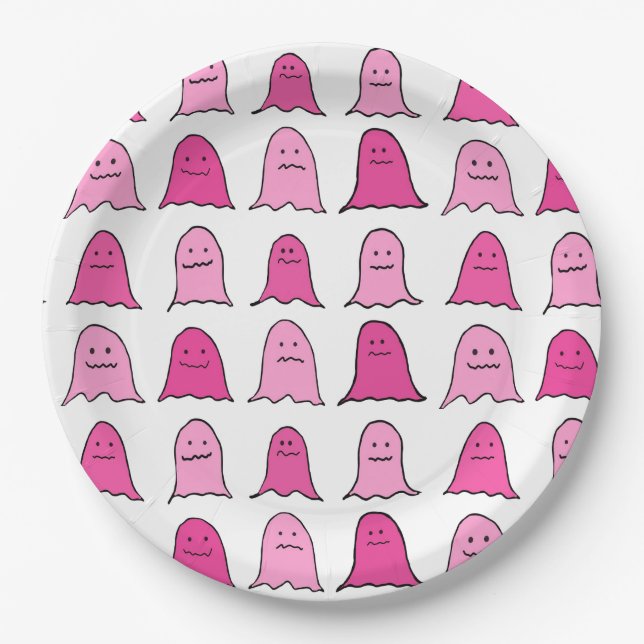 Plato De Papel Fantasma rosa de Halloween (Anverso)