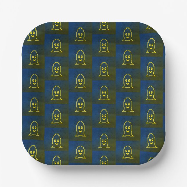 Plato De Papel Fantasma sonriente lindo (Anverso)