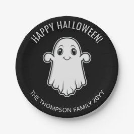 Plato De Papel Fantasma sonriente lindo Feliz Halloween Blanco y
