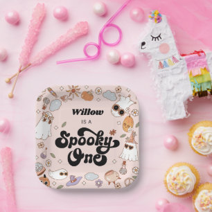 Plato De Papel Fantasma Un Groovy Halloween 1er cumpleaños