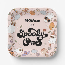 Plato De Papel Fantasma Un Groovy Halloween 1er cumpleaños