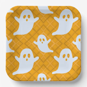 Plato De Papel Fantasmagóricos fantasmas de Halloween sobre cuadr