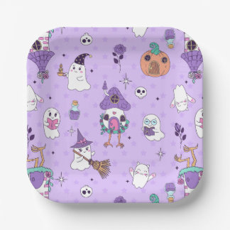 Plato De Papel fantasmal morado caprichoso de halloween espeluzna