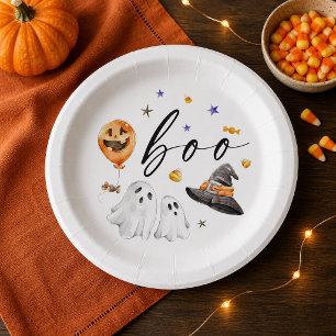 Plato De Papel Fantasmales de Acuarela Boo Fiesta de Halloween Ad