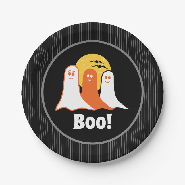 Plato De Papel Fantasmas de boo de Halloween, niños, familia (Anverso)