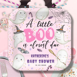 Plato De Papel Fantasmas de boo rosado de Chica Baby Shower de Ha