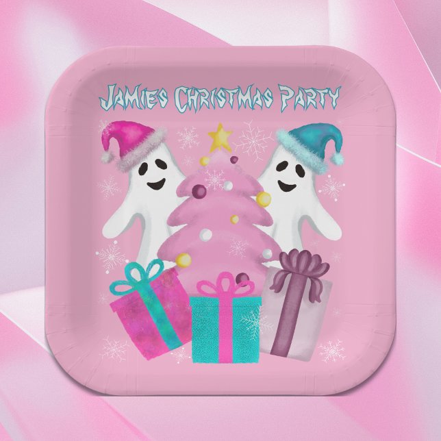 Plato De Papel Fantasmas de Santa Hat con árboles y regalos de Na (Subido por el creador)