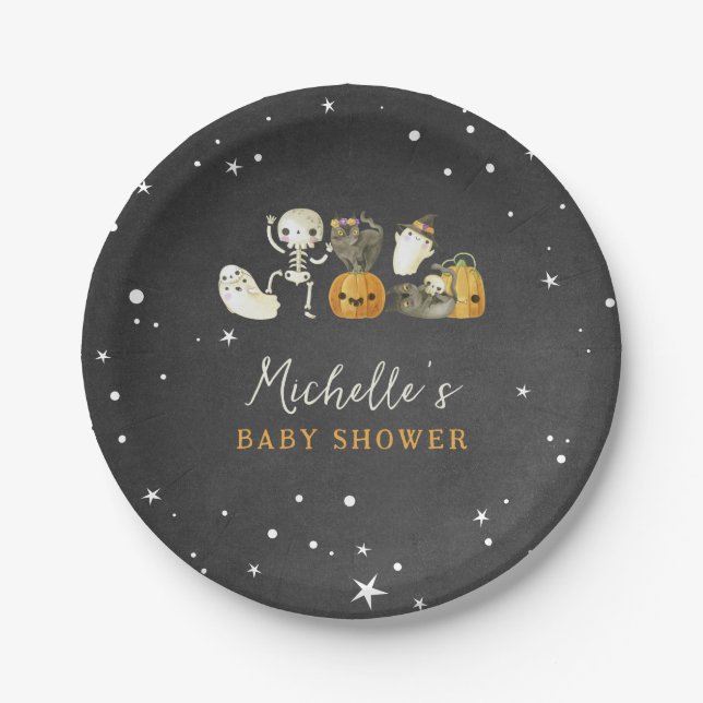 Plato De Papel Fantasmas frívolos gatos Halloween Cae Baby Shower (Anverso)
