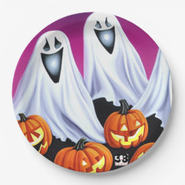 Plato De Papel Fantasmas y calabazas de Halloween