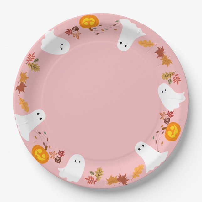 Plato De Papel fantasmas y calabazas de Halloween lindos (Anverso)