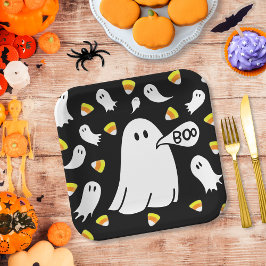 Plato De Papel Fantasmas y cuernos de caramelo