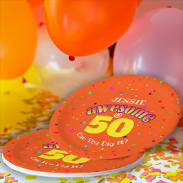 Plato De Papel FANTÁSTICO CUMPLEAÑOS 50 Naranjas