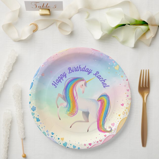 Plato De Papel Fantástico Unicornio Colorido (Boda)