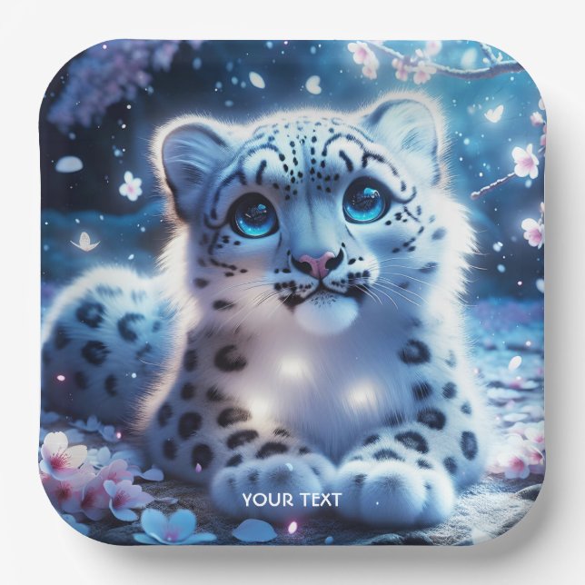 Plato De Papel Fantasy Cute Baby Snow Leopardo (Anverso)