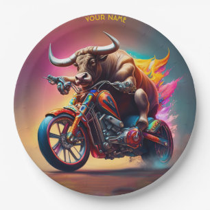 Plato De Papel Fantasy Cute Bull Riding Bike
