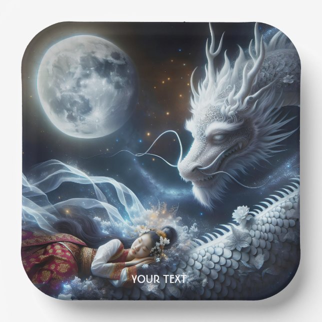 Plato De Papel Fantasy Cute Chica Dragon Moon (Anverso)