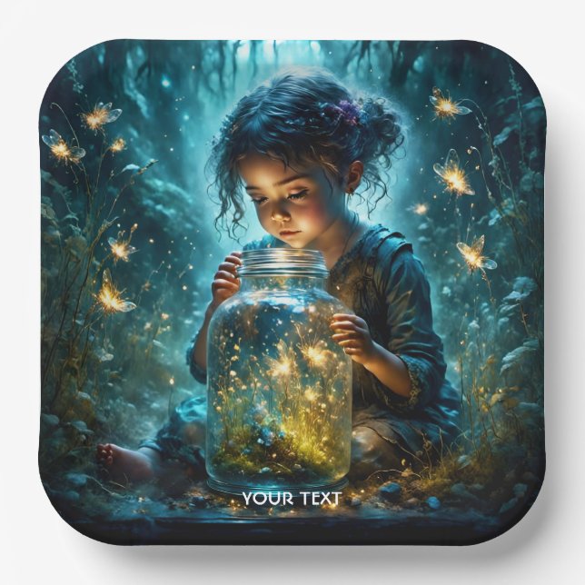 Plato De Papel Fantasy Cute Chica Jar Fireflies (Anverso)