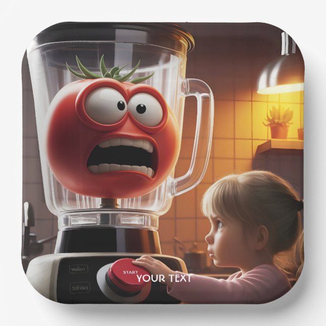 Plato De Papel Fantasy Cute Chica Tomato Blender (Anverso)