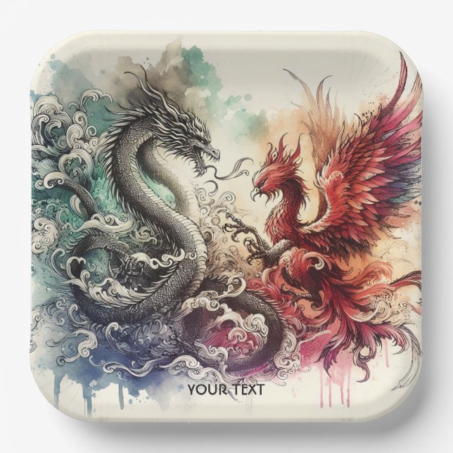 Plato De Papel Fantasy Cute Dragon Phoenix Ink (Anverso)