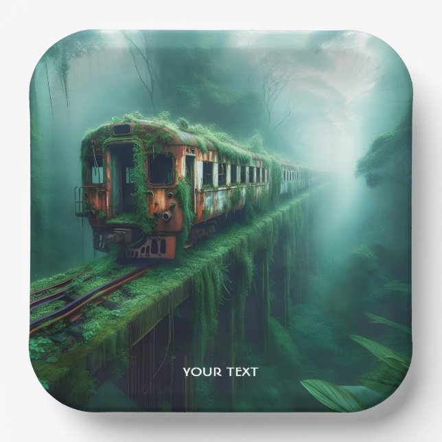 Plato De Papel Fantasy Cute el Viejo Tren Pasado (Anverso)