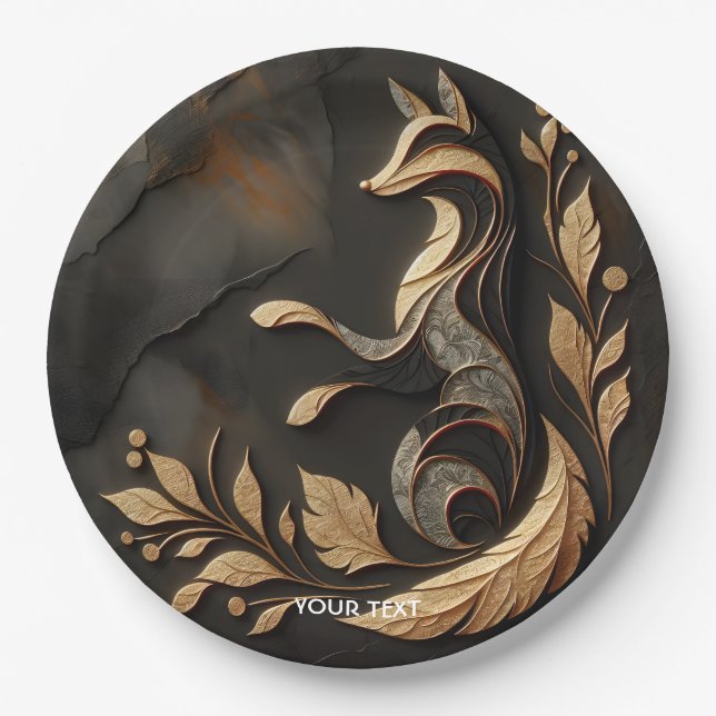 Plato De Papel Fantasy Cute Elegant Fox Drawing (Anverso)