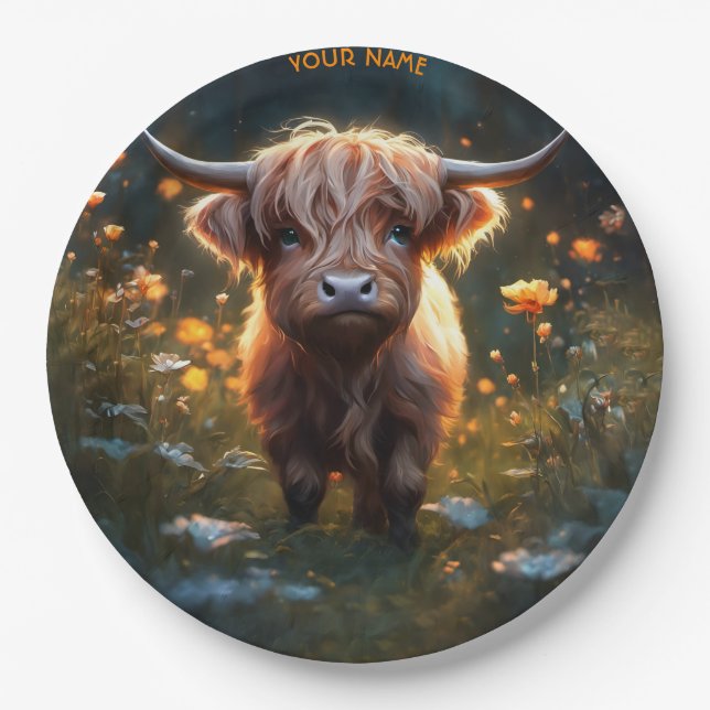 Plato De Papel Fantasy Cute Highland Baby Cow (Anverso)