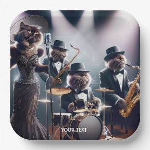 Plato De Papel Fantasy Cute Jazz Band Cats