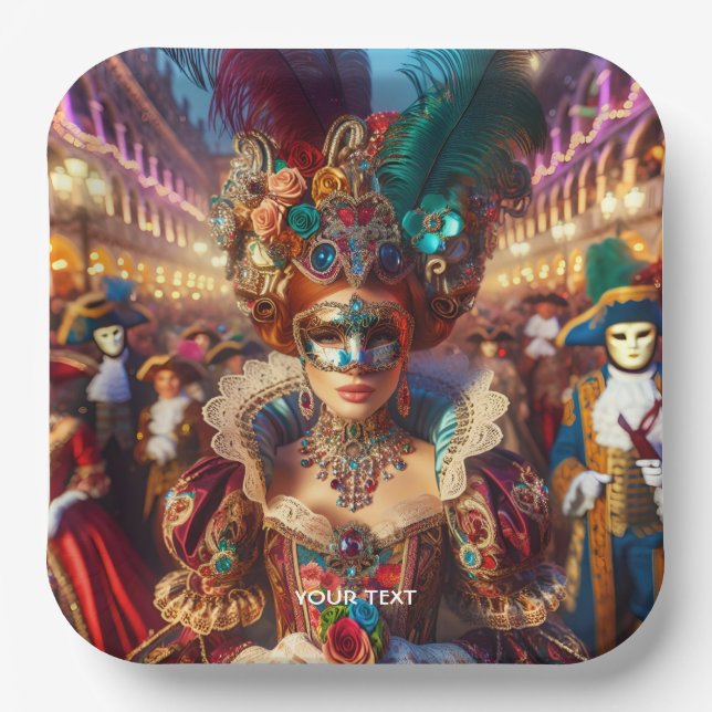 Plato De Papel Fantasy Cute Lady Mask Venecia (Anverso)