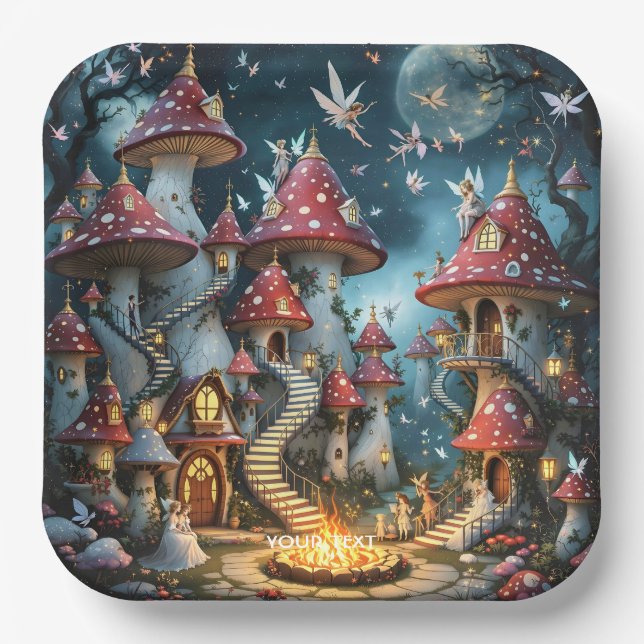 Plato De Papel Fantasy Cute Mushroom Forest Realm (Anverso)
