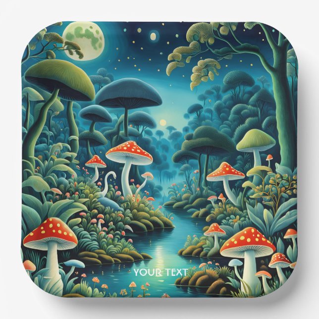Plato De Papel Fantasy Cute Mushrooms Forest Moon (Anverso)