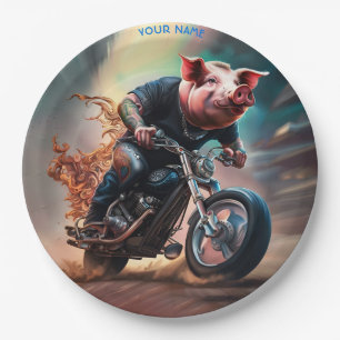 Plato De Papel Fantasy Cute Pig Riing Bike